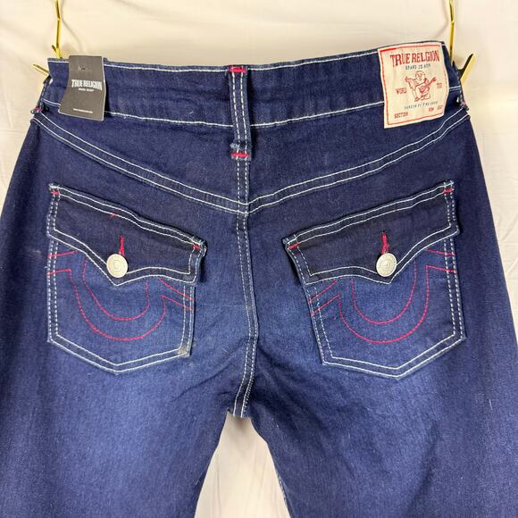 True Religion Jeans Women's W30 Dark Blue Joey Low Rise Flare Leg Flap Pockets - Picture 11 of 12